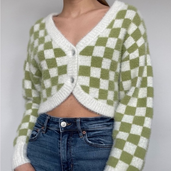 PacSun LA Hearts Fuzzy Shrunken Cardigan - Picture 1 of 6